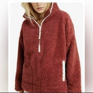 Anthropologie Red Fleece Sweater